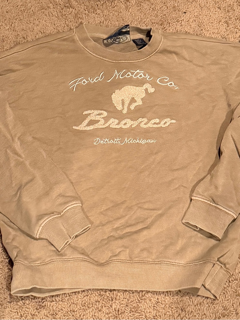 Forever 21 Kids/Ford Tan Crewneck Sweater with Bronco Embroidery
